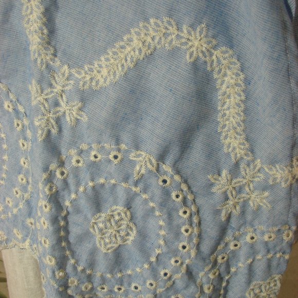 Lt Blue White Embroidered Kimono Jacket Boho Cover up Summer Lt Weight Beach S/M - Picture 6 of 15